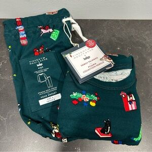 Indigo Kids Pajama Set - Green Holiday Christmas NWT with bag Vincent Moustache